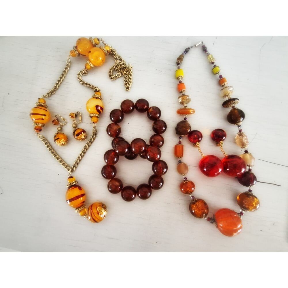 Vintage Chunky Faux Brown and Amber Jewelry Lot 2.0